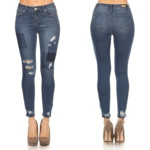 Patchwork Super Comfy Knit Denim Skinnies